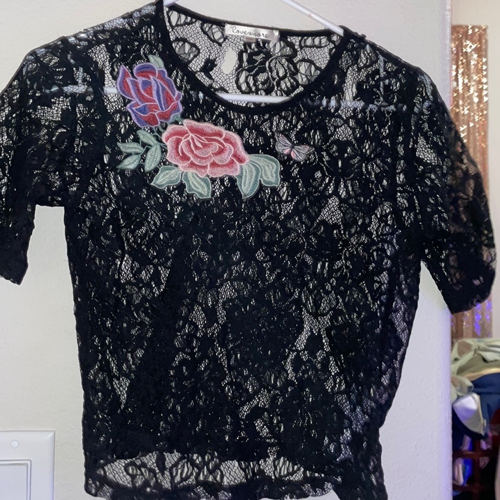 Lace black floral top